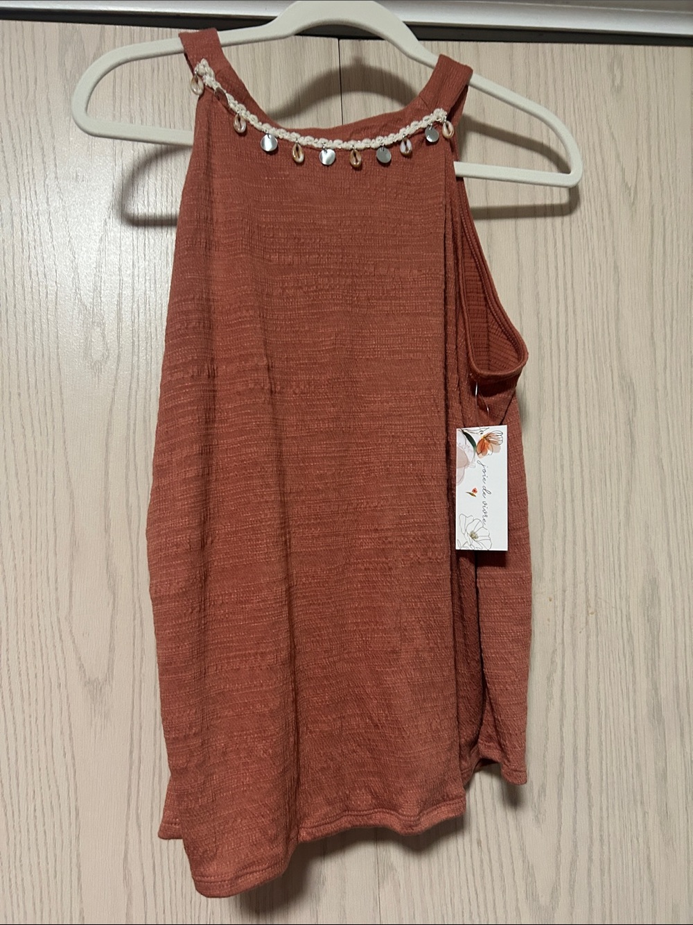 Free People Rust Beaded-Trim Halter Tank
